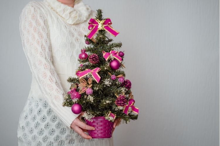 pink christmas tree with lights